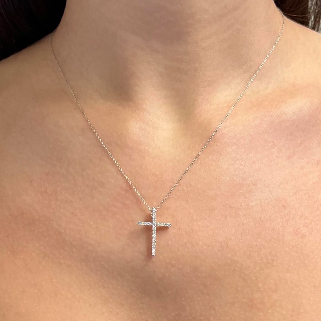 025cttw Round Cut Diamond Cross Pendant Necklace 14k White Gold 18 Inches 1170$